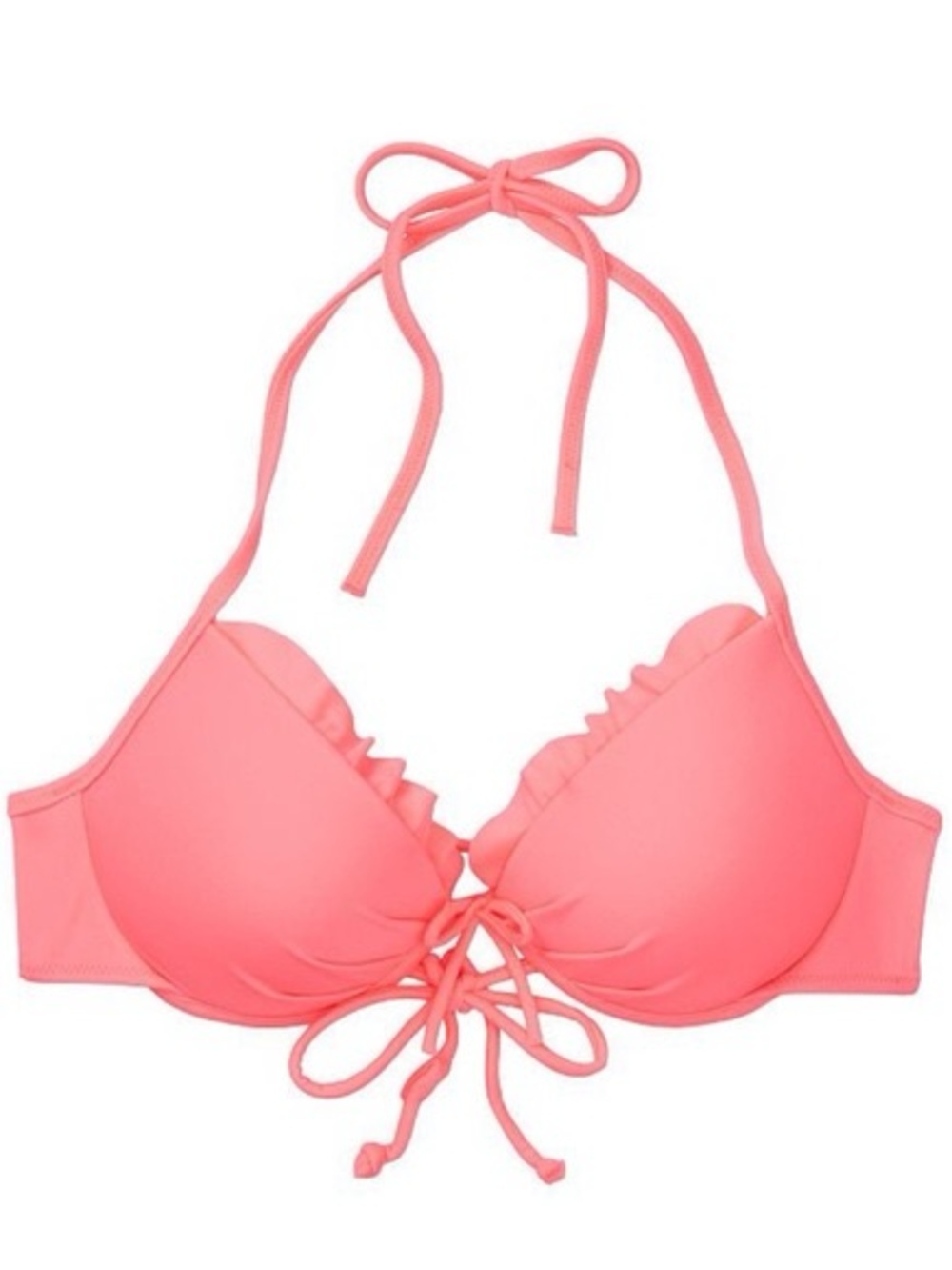 Victoria's Secret Neon Coral Ruffle Halter Bikini Top